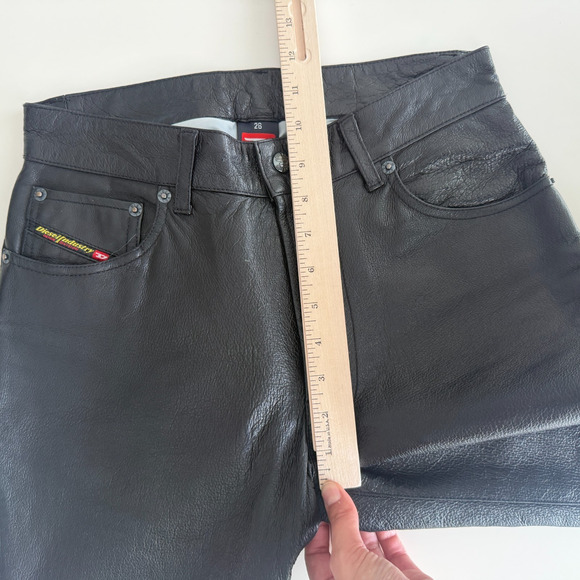 Vintage Diesel Leather Pants Womens 26 Black Y2K Flare Bootcut Low Rise Biker - Picture 16 of 16